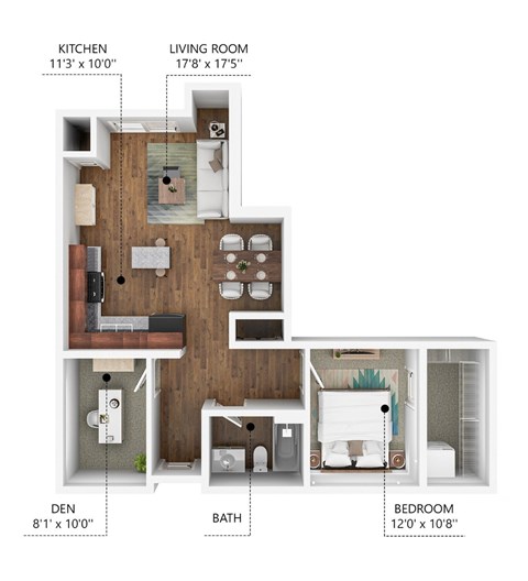 Floor plan for 1 bed, 1 bath, 616 sqft
